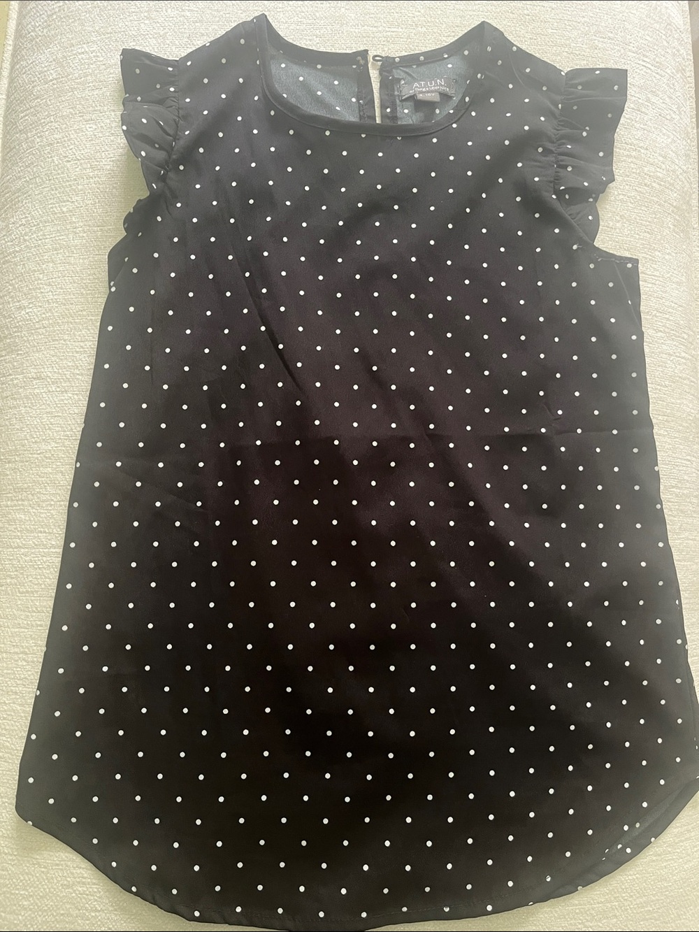 A.T.U.N Girls' Black Polka Dot Ruffle Sleeve Top